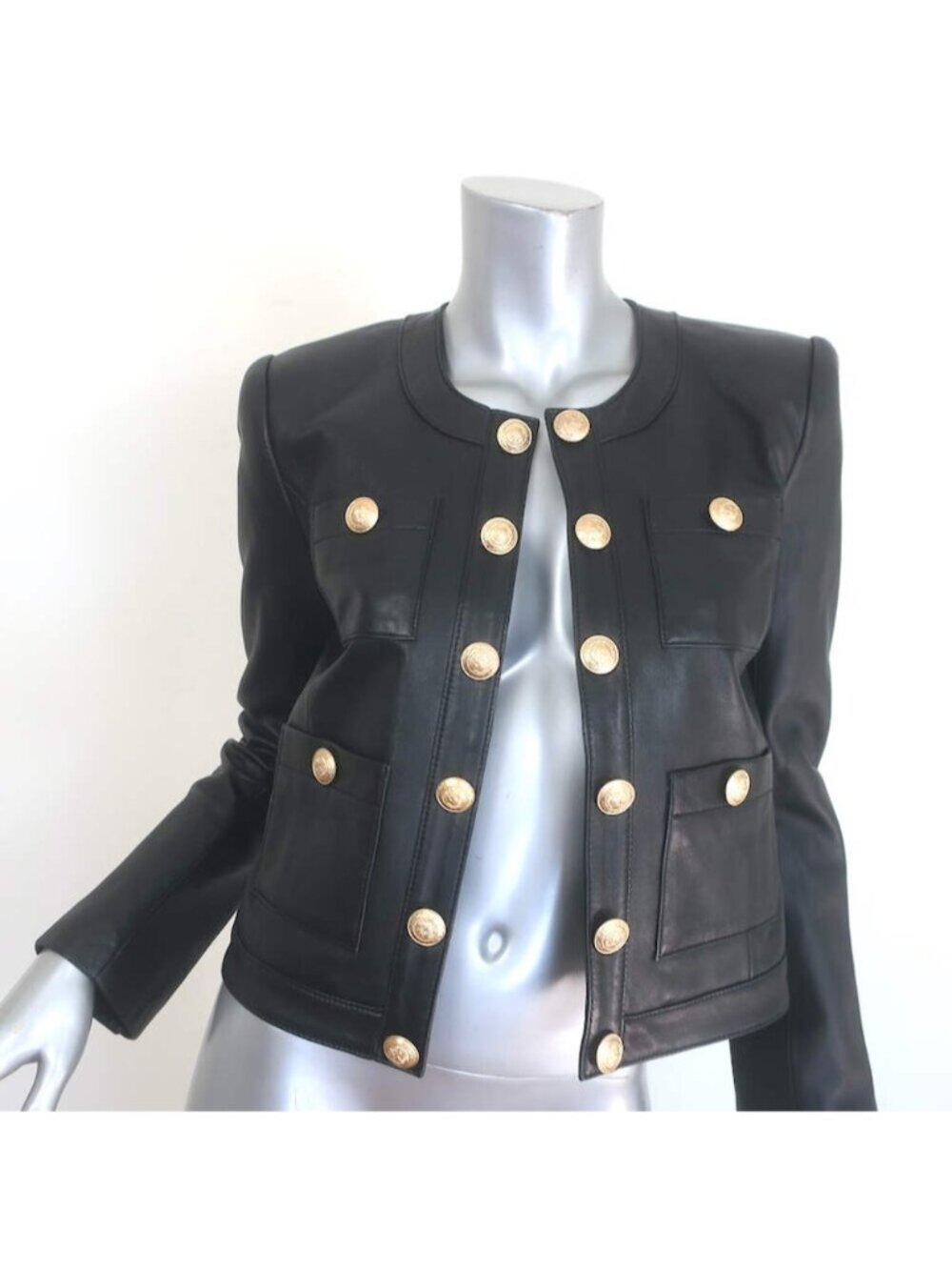 L'Agence Jayde Collarless Open-Front Leather Jacket Black Size 2